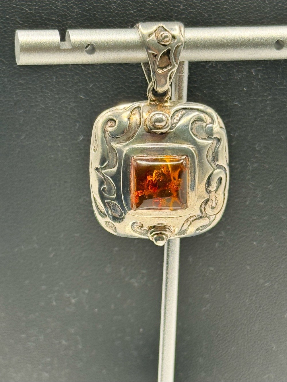 Silpada Vintage Sterling Silver Amber Pendant- Warm Cognac Amber